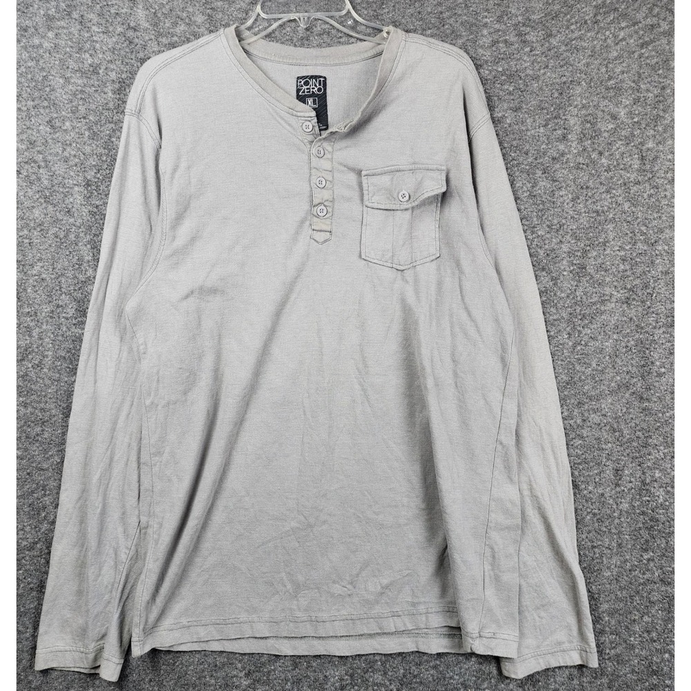 Point Zero Henley Shirt Mens XL Grey Long Sleeve Thermal Pocket Casual‎ Top
